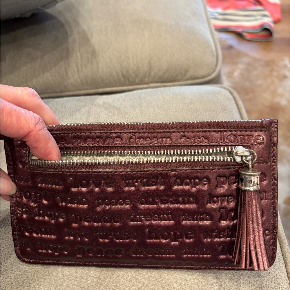 Brighton Embossed Burgundy Wallet with Tassel - Picture 3 of 6